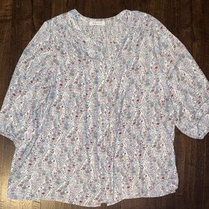 Rose & Olive Blue and White Floral Blouse